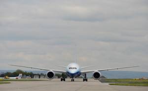 The New Boeing Dreamliner Touches Down At Manchester Airport