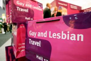 The booth of a travel agency for gay and
