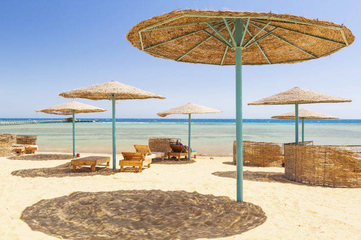 Tropical parasol on the beach of Red Sea in Egypt