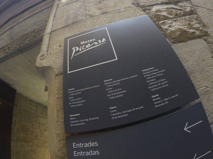 Madrid, Spain - July 24, 2015: Picasso Museum. Information sign of The Picasso Museum. Photo taken with GoPro Hero 4.