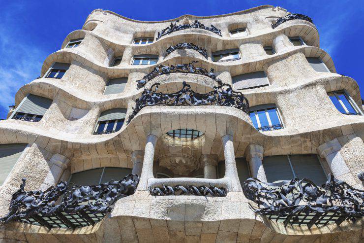 Barcelona, Spain - April 18, 2016: Facade of Casa Mila (La Pedrera) by Antoni Gaudi in prospect Diagonal, Barcelona, Spain.