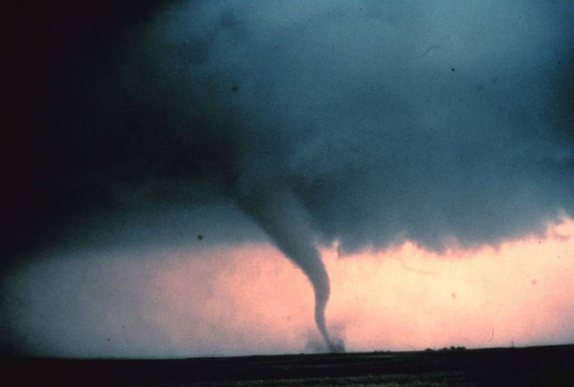 View of the 'rope' or decay stage of tornado seen during 'Sound Chase,' a joint project of NSSL and Mississippi State University in Cordell, Oklahoma May 22, 1981. (Photo by NOAA Photo Library/Getty Images)