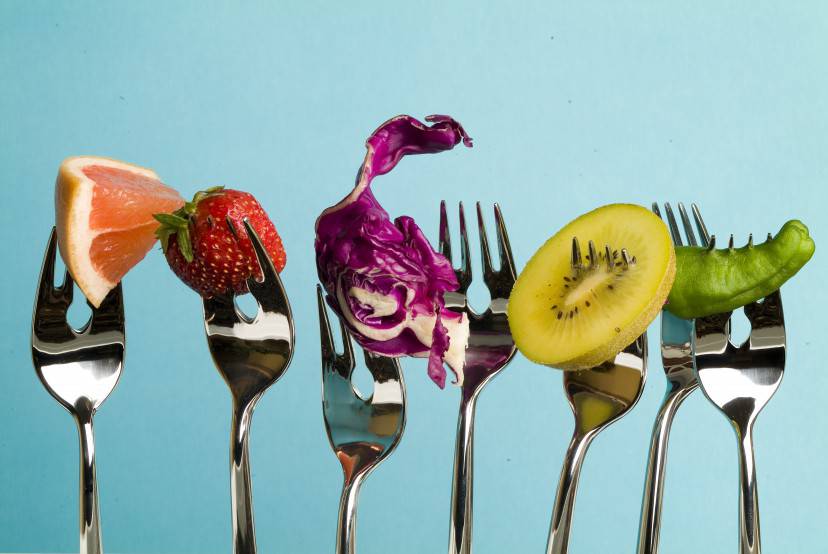 Several fruits and vegetables: grapefruit, strawberry, red cabbage, kiwi and pepper.  (Photo by Jose R. Aguirre/Cover/Getty Images)