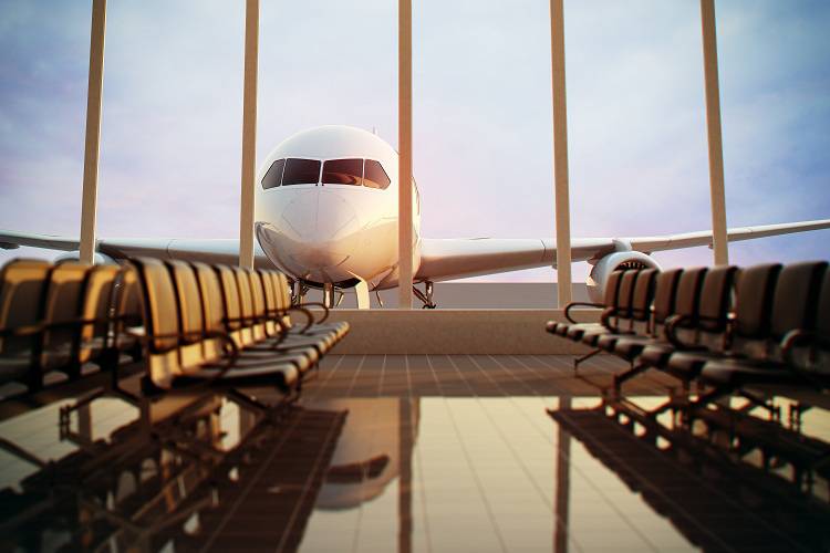 Airplane, view from airport terminal