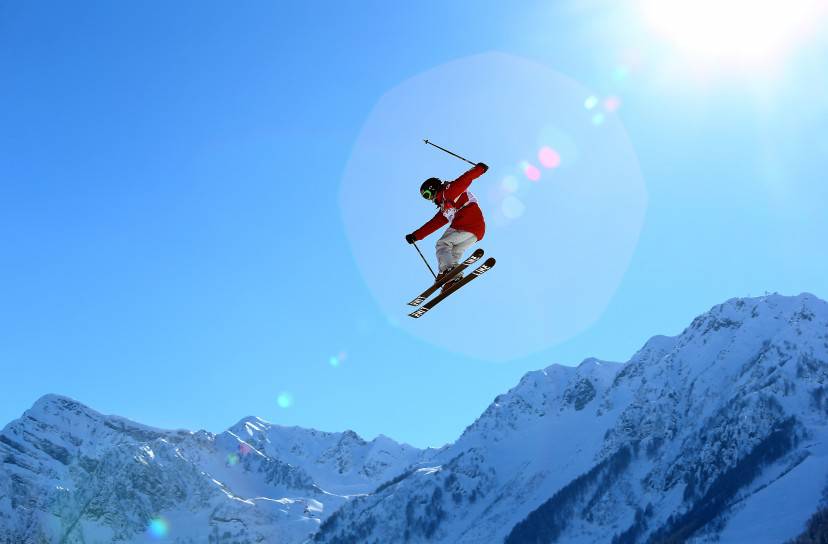 SOCHI, RUSSIA - FEBRUARY 05:  An athlete trains during Ski Slopestyle practice at the Extreme Park at Rosa Khutor Mountain ahead of the Sochi 2014 Winter Olympics on February 5, 2014 in Sochi, Russia.  (Photo by Streeter Lecka/Getty Images)