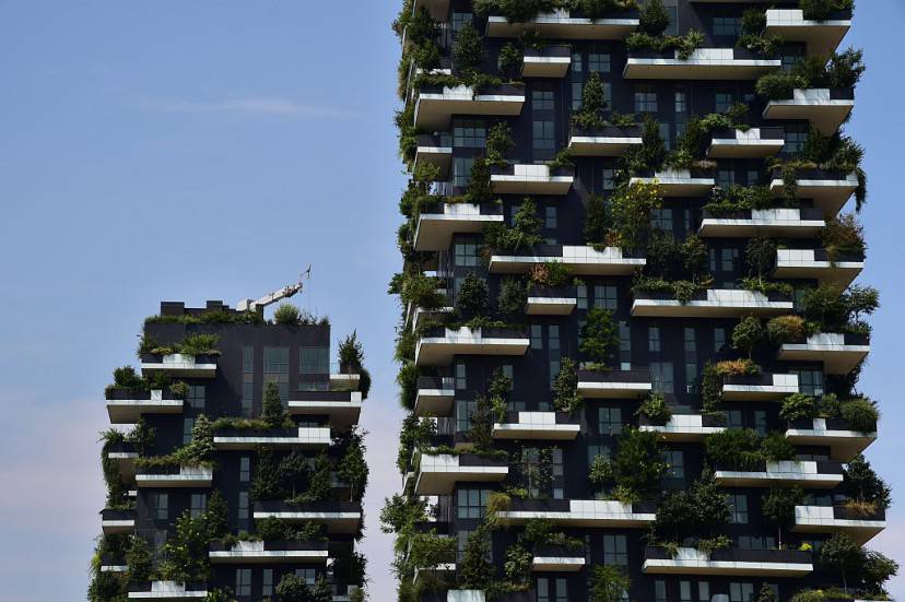 A picture taken on July 24, 2015 shows a view of the Bosco Verticale towers (Vertical Forest) in the Porta Nuova area in Milan. AFP PHOTO / GIUSEPPE CACACE        (Photo credit should read GIUSEPPE CACACE/AFP/Getty Images)