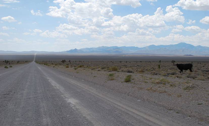 Strada a Groom Lake, vicino all'Area 51 (Foto di Geckow. Wikimediacommons. Pubblico Dominio)