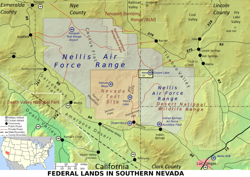 Mappa Area51 (Finlay McWalter - USGS Topo mapsGIS. CC BY-SA 3.0 via Wikicommons)