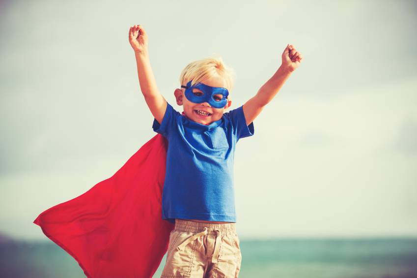 Superhero Kid, Young Happy Boy Playing