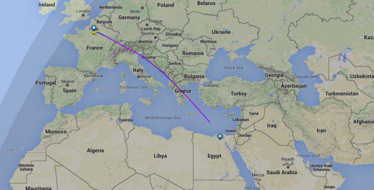 Aereo EgyptAir Parigi - IL Carico (La rotta da Flightradar24)