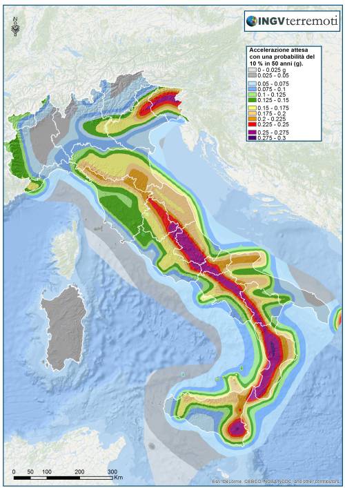 Mappa sulla pericolosità sismica in Italia (Da: ingvterremoti.wordpress.com)