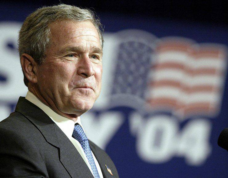 SAN ANTONIO, UNITED STATES:  US President George W.Bush is introduced at a Bush-Cheney 2004 fundraising dinner 30 October 2003 in San Antonio, Texas.  After the dinner, President Bush is scheduled to to return to his ranch in Crawford, Texas where he is sleeping for the next for nights.    AFP PHOTO/Luke FRAZZA  (Photo credit should read LUKE FRAZZA/AFP/Getty Images)