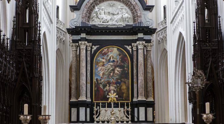 Interiors, paintings and details of Notre dame d'Anvers cathedral, Anvers, Belgium