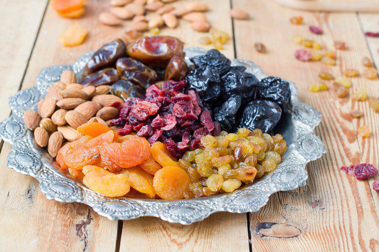 A mixture of dried fruits and nuts