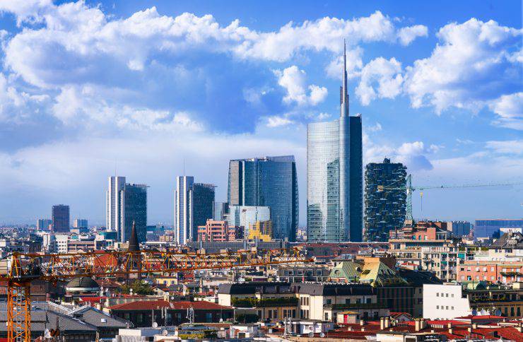 Milan, view on the skyline from the Duomo, Lombardia, Italy