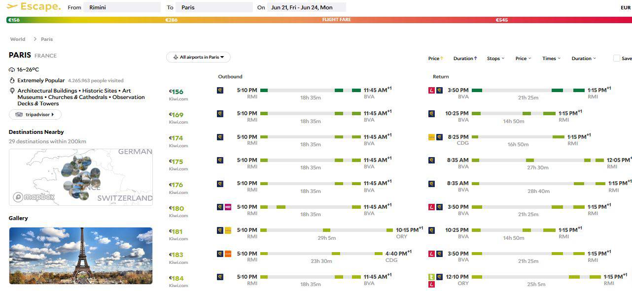 mappa voli low cost escape