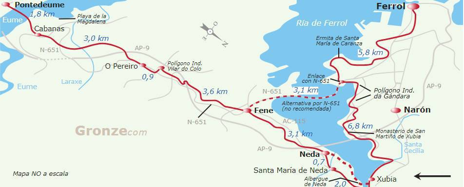 cammino inglese mappa