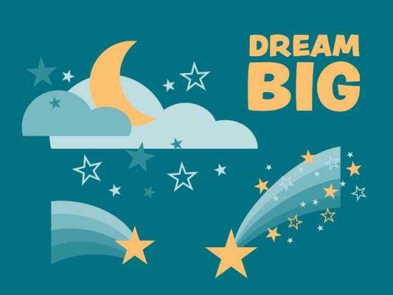 stelle cadenti e luna con scritta dream big