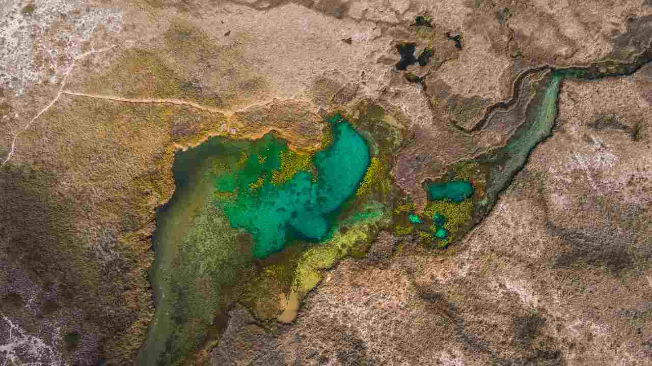 Immagine dall'alto dei laghi nel deserto Cuatro Cienegas
