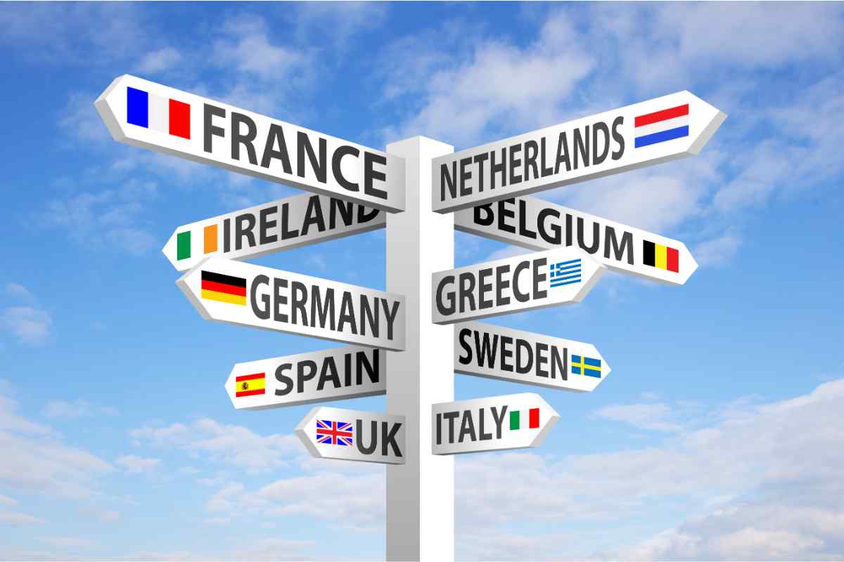 cartelllo segnaletico frecce destinazioni in Europa