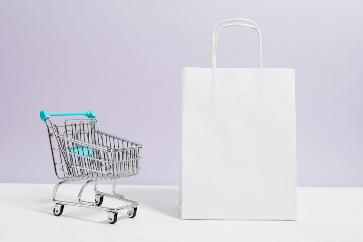 Carrello della spesa con sacchetto