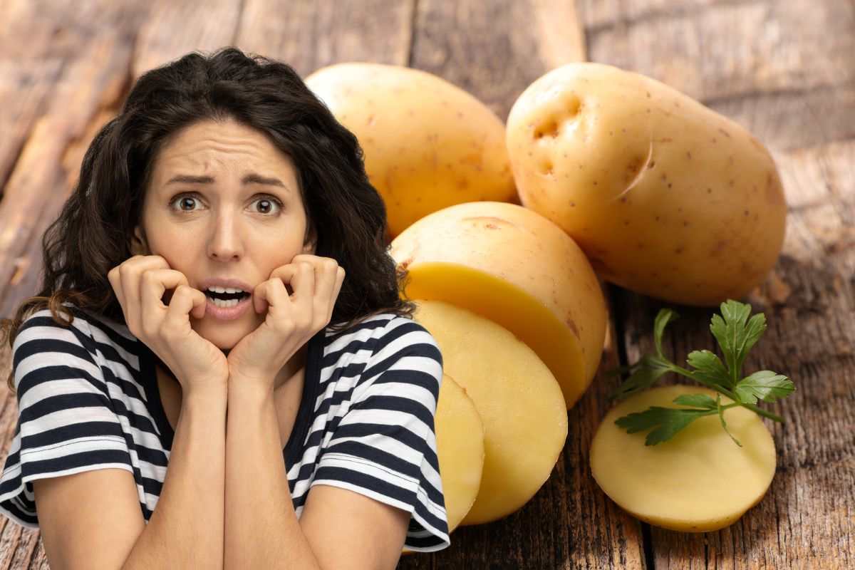 Donna spaventata e patate