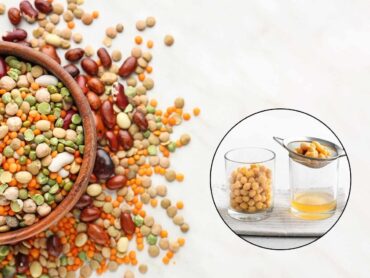 sfondo ciotola legumi e tondo con ceci e acquafaba