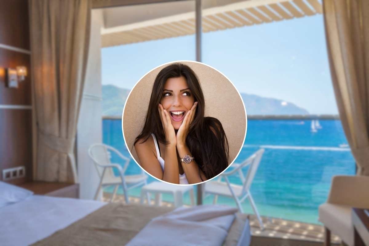 hotel vista mare e ragazza in un riquadro
