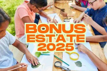Bimbi al campo estivo e scritta bonus estate 2025