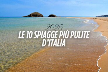 Sfondo spiaggia Sardegna e scritta "2025, le 10 spiagge più ulite d'Italia"