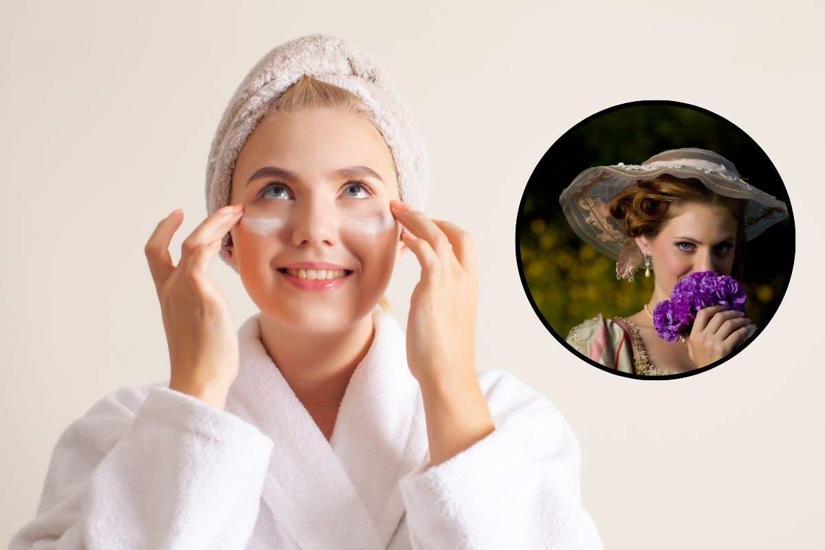 Donna che fa skincare e donna della Belle Époque 