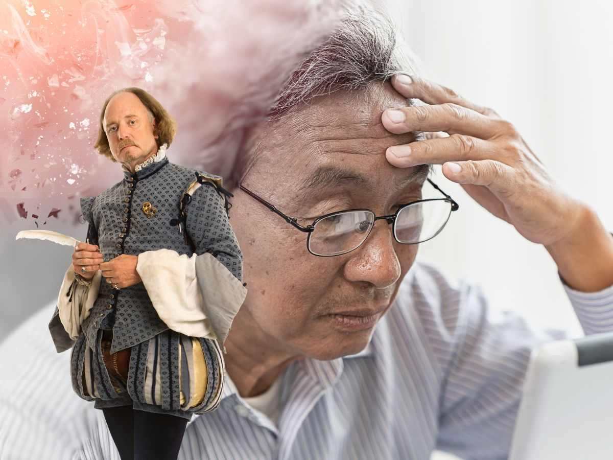 sfondo anziano che si tocca fronte e Shakespeare