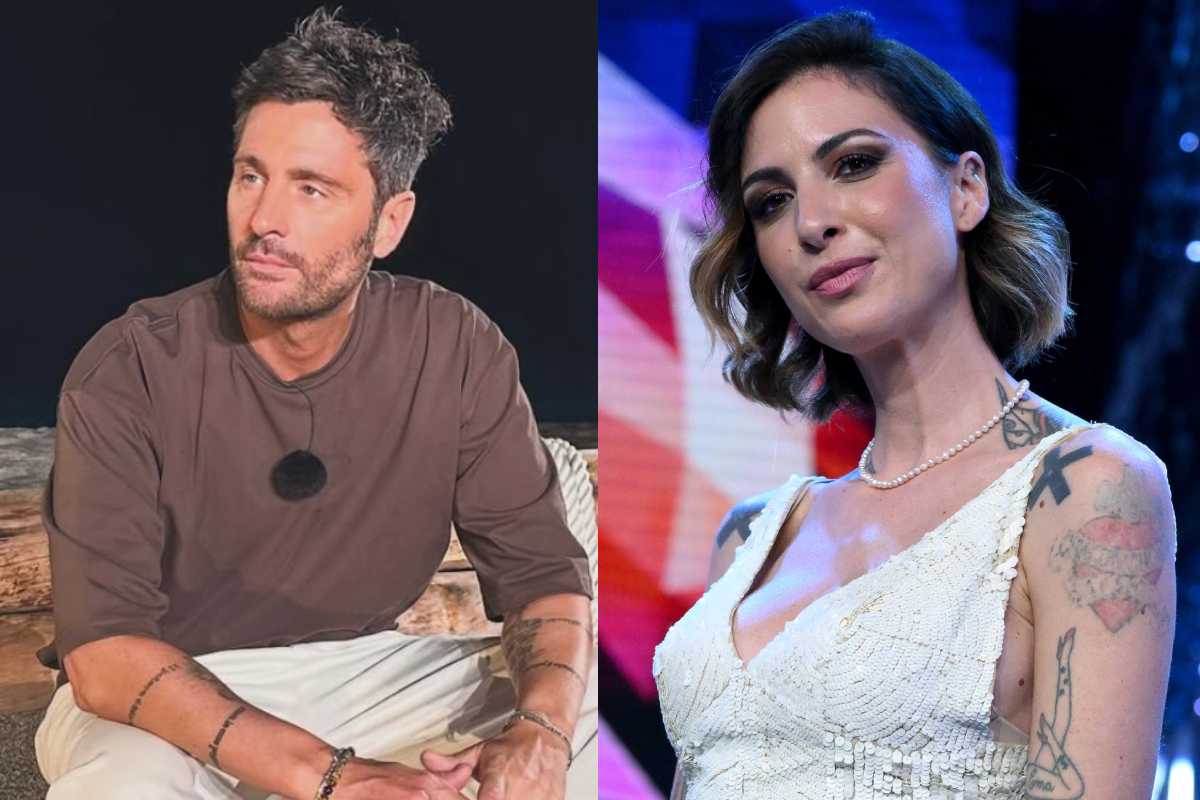 Filippo Bisciglia sul tronco del falò di confronto e Ema Stokholma