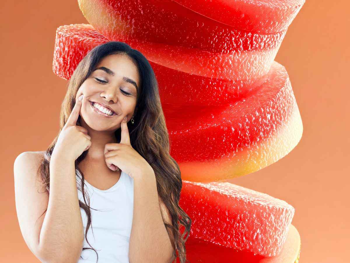 sfondo caramelle al cocomero e ragazza felice