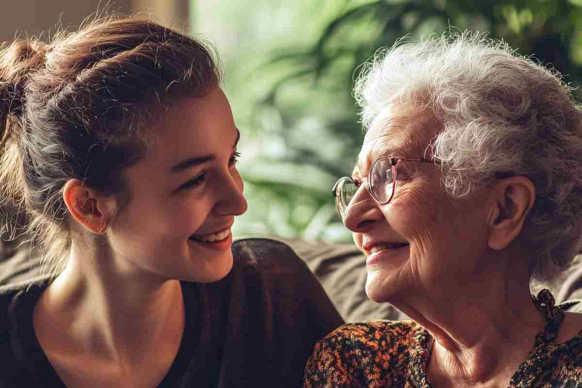 Ragazza che sorride ad una donna anziana