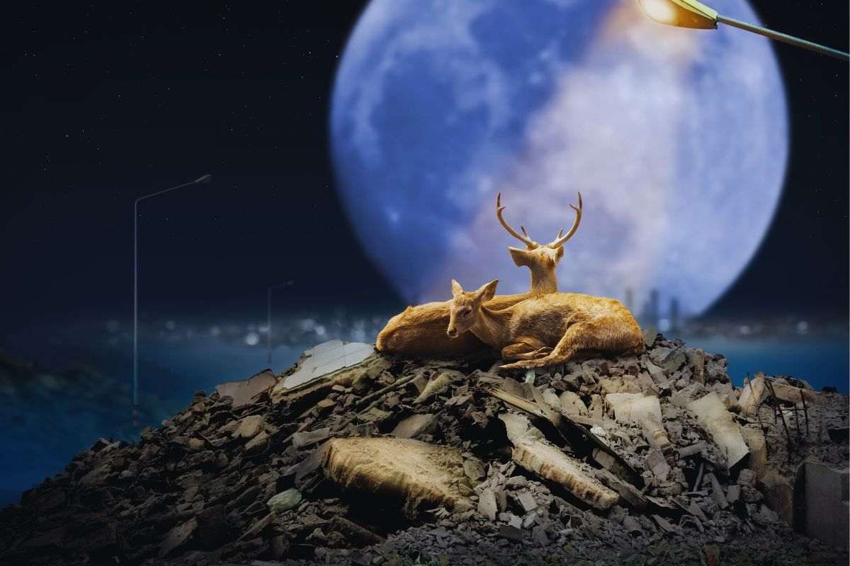 Cervi che riposano illuminati dalla Luna Piena