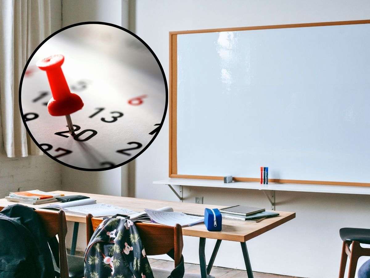 sfondo aula scolastica e tondo con calendario e puntina