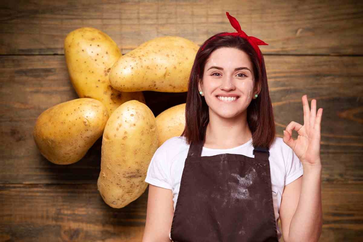 Patate e donna soddisfatta