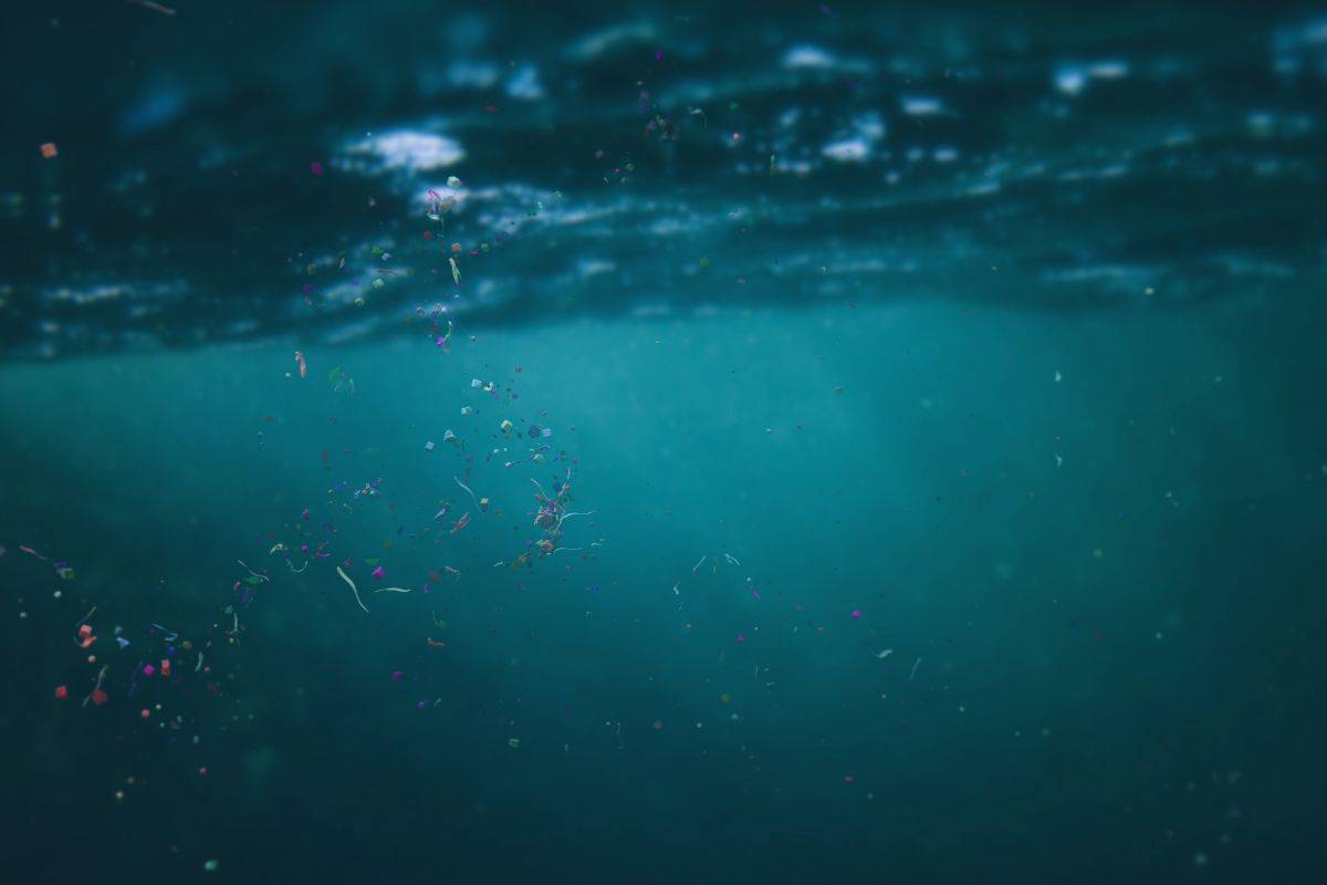 Frammenti di plastica che galleggiano in mare