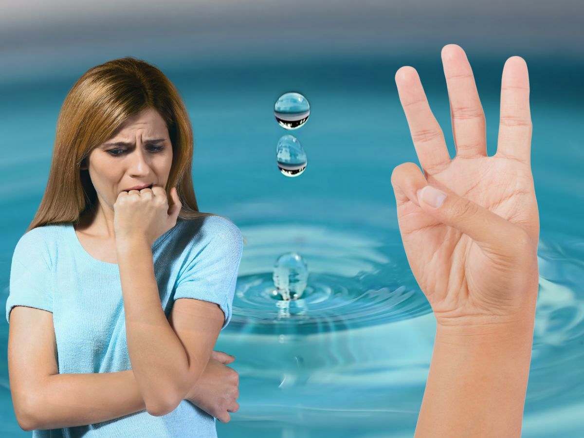 sfondo 3 gocce ragazza in ansia e mano che fa 3