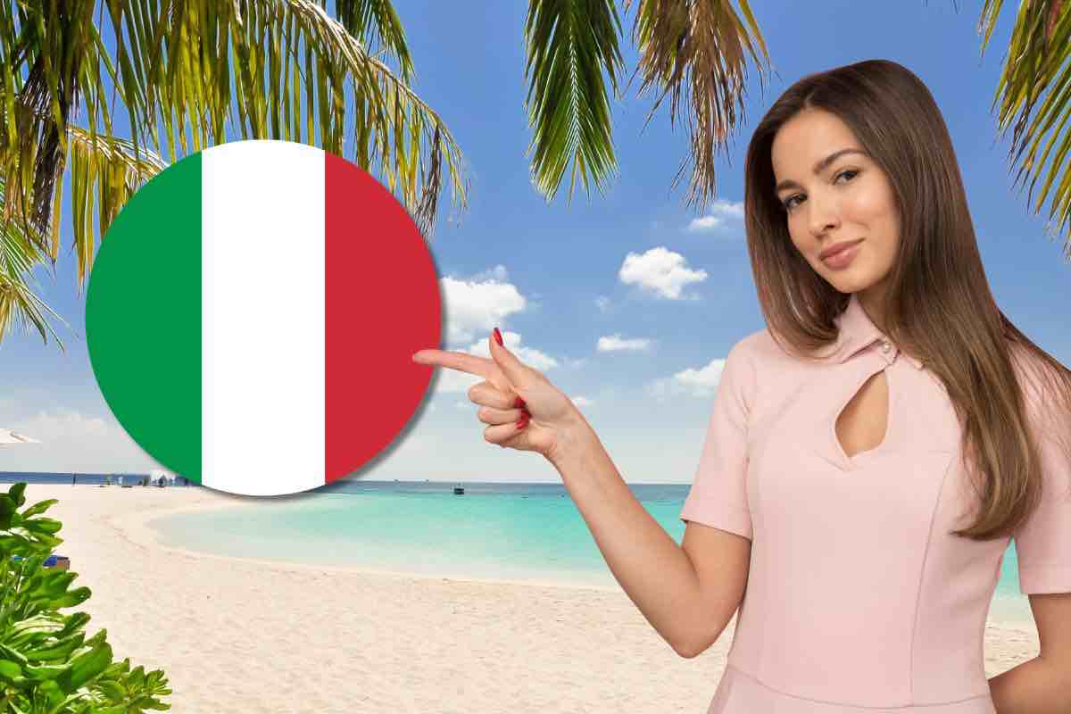 Caraibi e donna che indica la bandiera italiana
