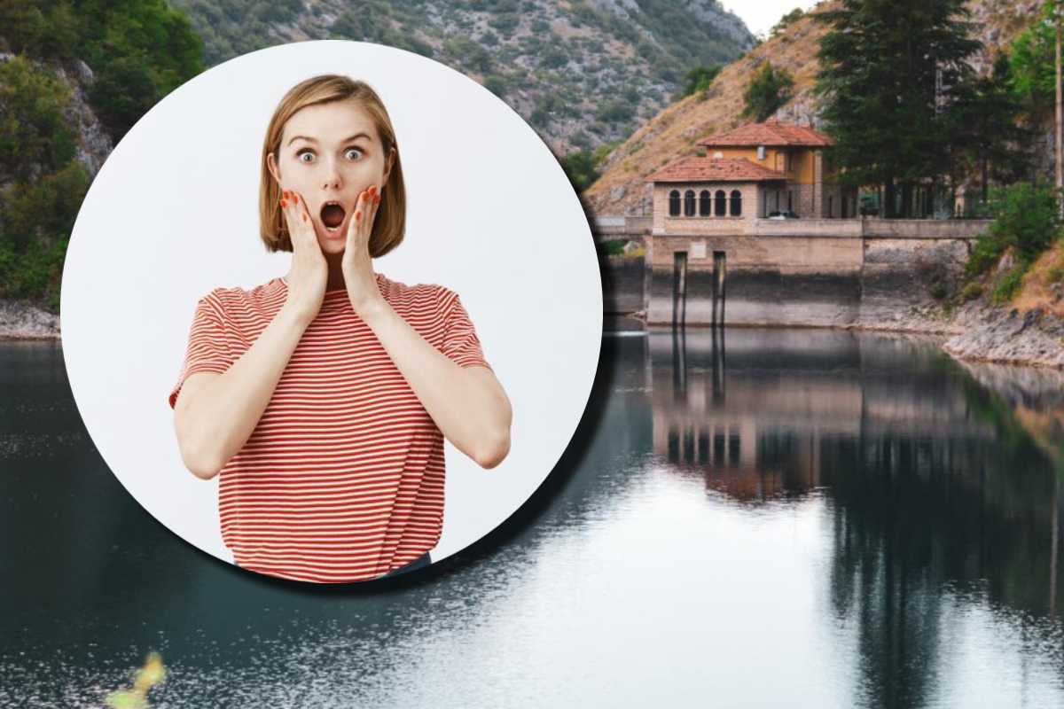 Il lago di San Domenico in Abruzzo e, in evidenza, una ragazza stupita