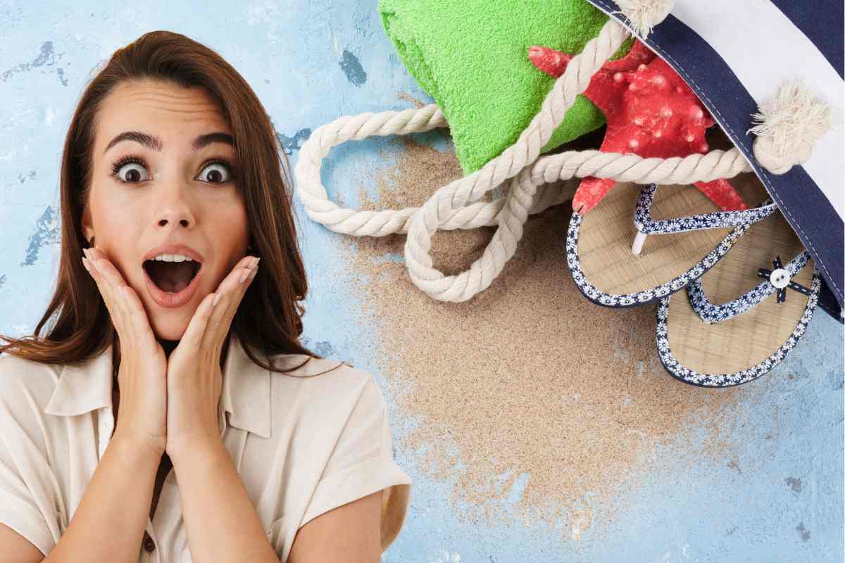 accessori mare borsa sabbia e donna sorpresa
