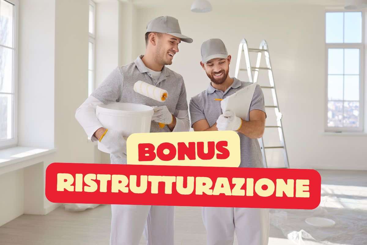 Due operai e scritta "Bonus ristrutturazione"