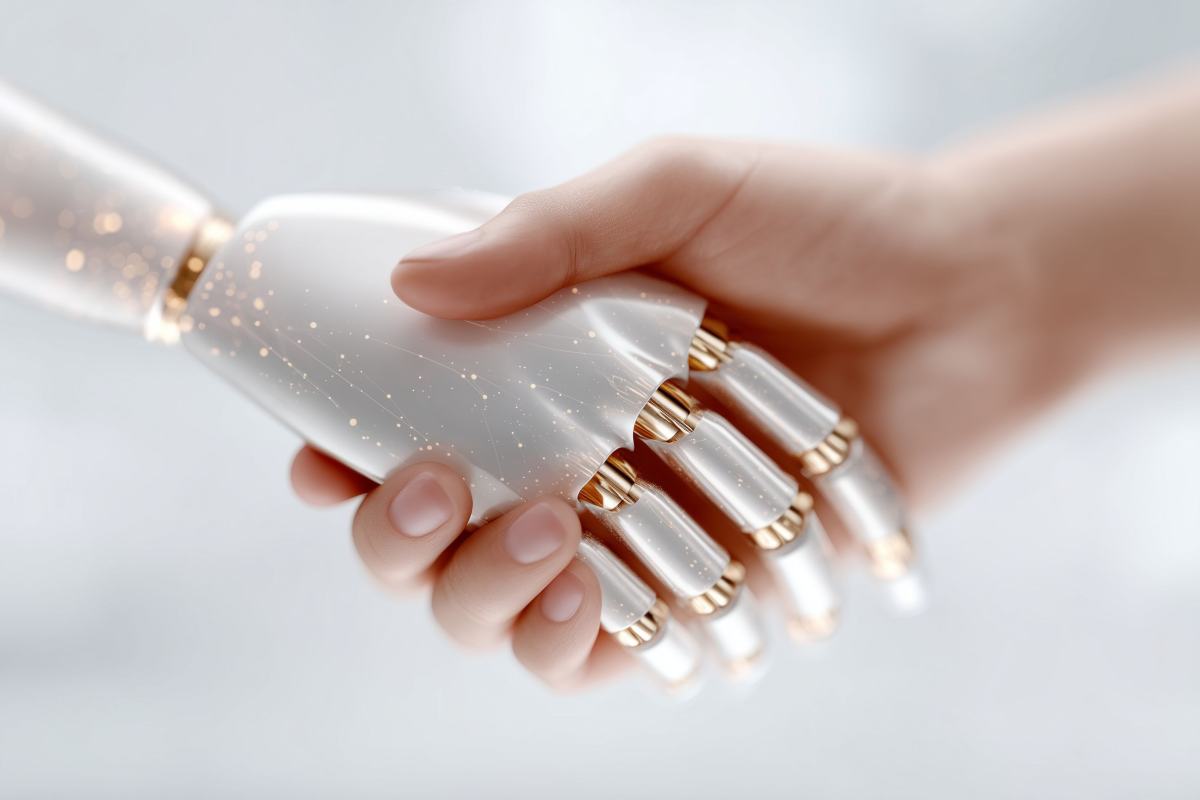 Mano umana stringe la mano di un robot