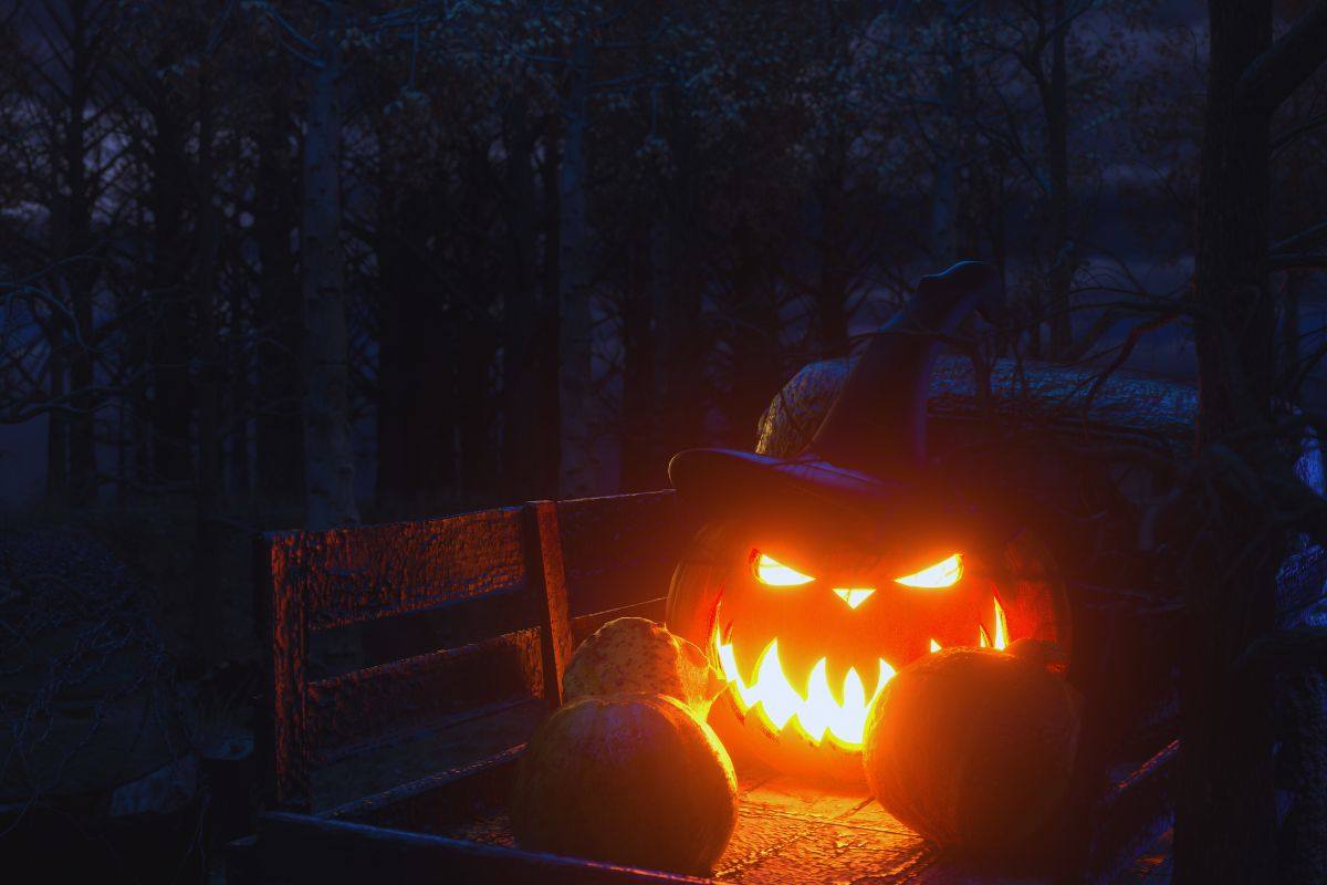 Zucca di Halloween su vano furgone