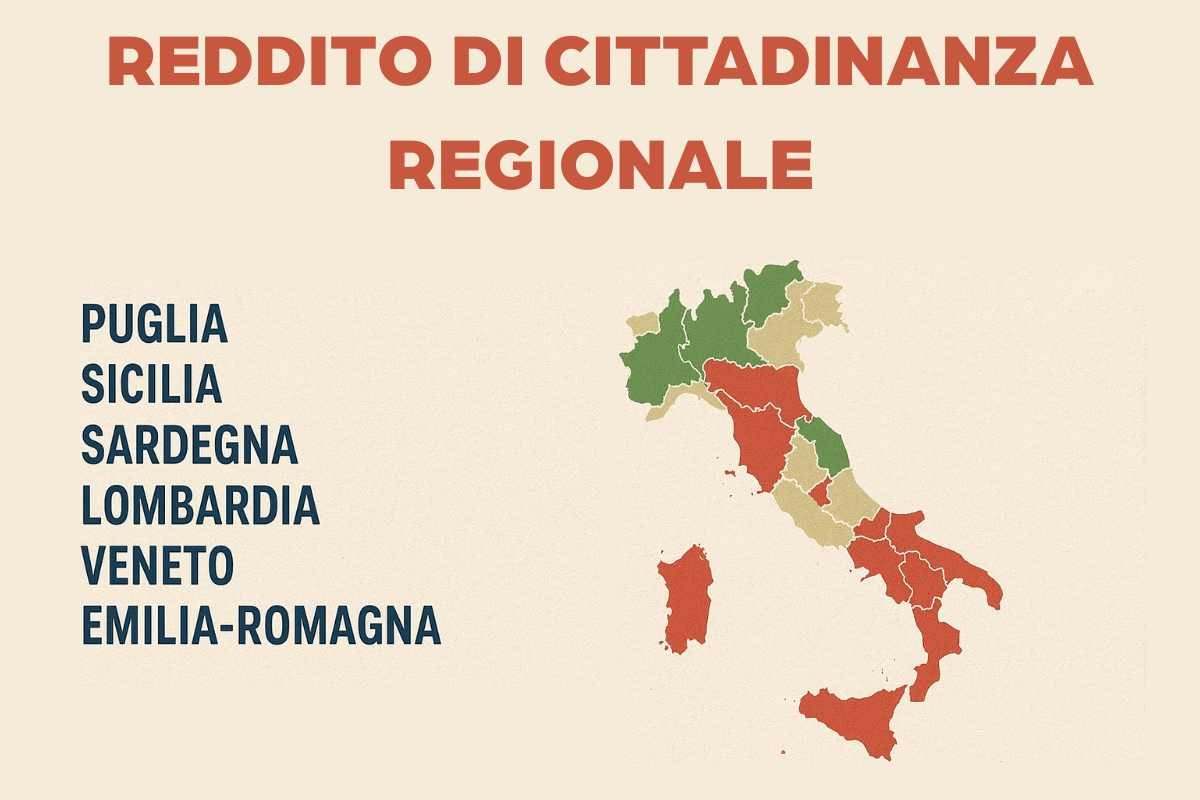 Italia, regioni e scritta reddito di cittadinanza regionale