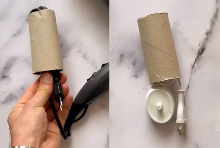 Cavi infilati nel rotolo di carta igienica