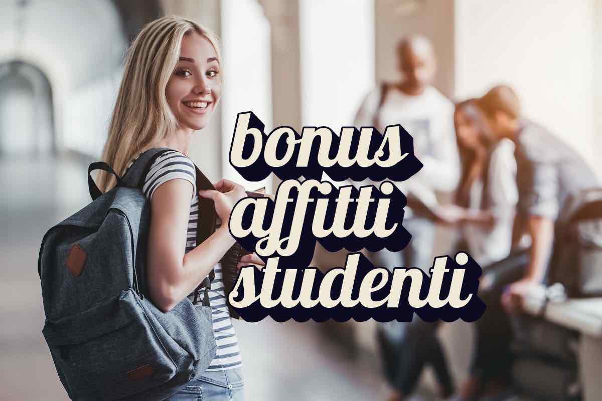 Studentessa con scritta "bonus affitti studenti"