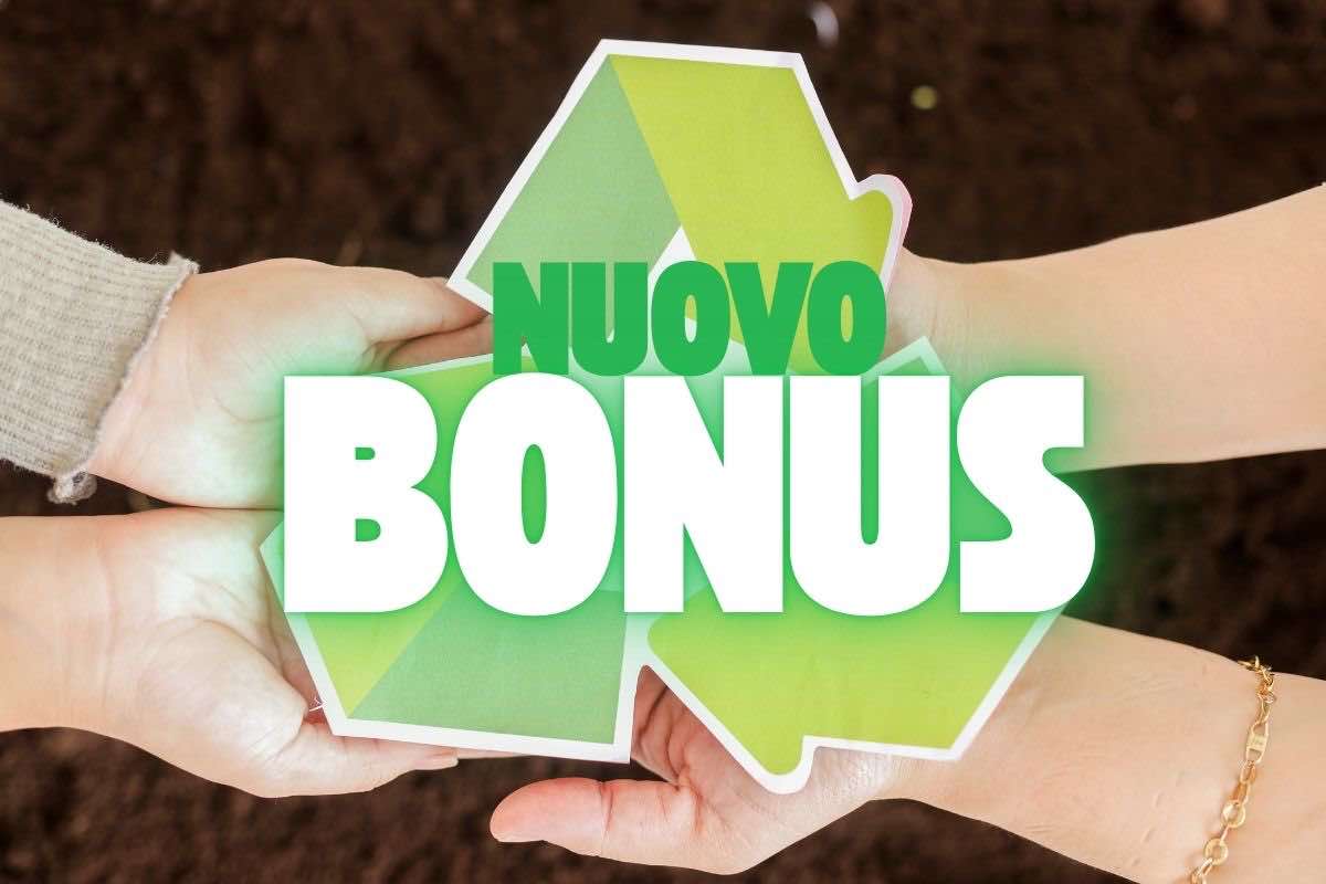 Mani, simbolo ecologico e scritta "nuovo bonus"